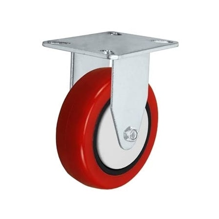 Casterhq 3"x1-1/4" Rigid Caster, RED Polyurethane ON POLYOLEFIN CORE Wheel , 24CR314PPU34K-02